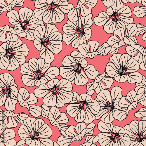 Scattered Pink Flowers on Pink Background Vector Seamless Pattern