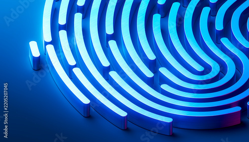3D cropped fingerprint ridge network with neon cyan light for cybersecurity wallpaper