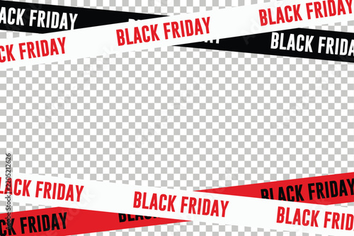 Black Friday shopping tape border with transparent background for sale announcement.