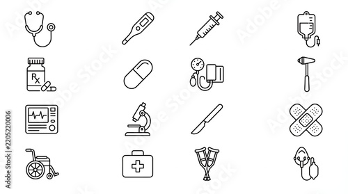 Set of medical and healthcare line icons isolated on white background