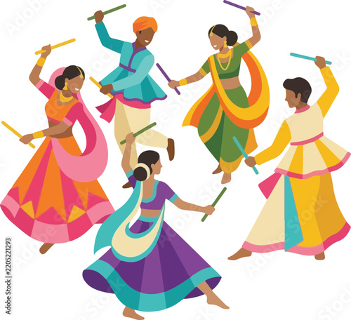 Dandiya Raas Dancers Illustration