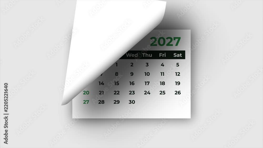 2027 Calendar Animation with Pages Flying on Solid Background Stock ビデオ ...