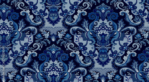 seamless pattern with blue flowers