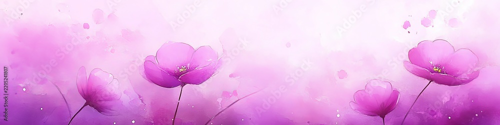 Obraz premium Abstract floral background with magenta flowers in artistic watercolor painting sketchy style Art