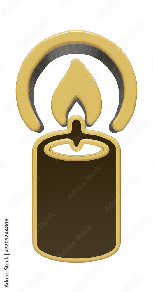 Obraz premium Minimalist 3d candle icon in gold and dark brown for interfaces.