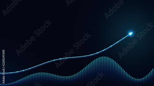Glowing Financial Growth Chart with Rising Trend Line and Bar Graph