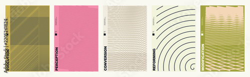 Minimal abstract vector notebook cover set, pastel and gold geometric patterns, modern stationery design templates