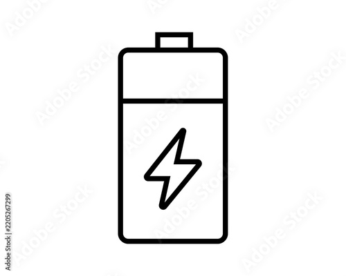 Black outline icon of a battery with a lightning bolt symbol representing power and charging power bank lightning charging electricity accumulator