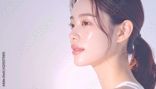 韓国美容風ガラススキンの日本人女性スキンケア広告イメージ