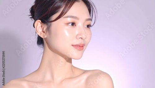 Fototapeta 韓国美容風ガラススキンの日本人女性スキンケア広告イメージ