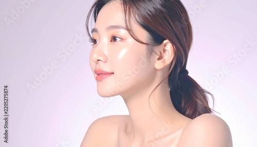 韓国美容風ガラススキンの日本人女性スキンケア広告イメージ