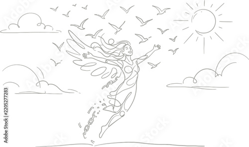 whimsical nature spirit with flying birds