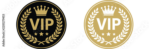 VIP gold badge icons, premium black and gold symbols for luxury membership, exclusive status, awards, branding, and premium services.