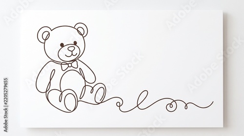 Cute brown teddy bear line art illustration drawing isolated on white background
