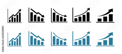 Financial growth and decline chart icons set vector illustration