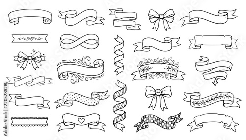 Hand Drawn Decorative Ribbons and Banner Illustration Set