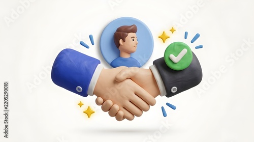 Handshake icon representing successful business partnership and corporate agreement with green checkmark.
