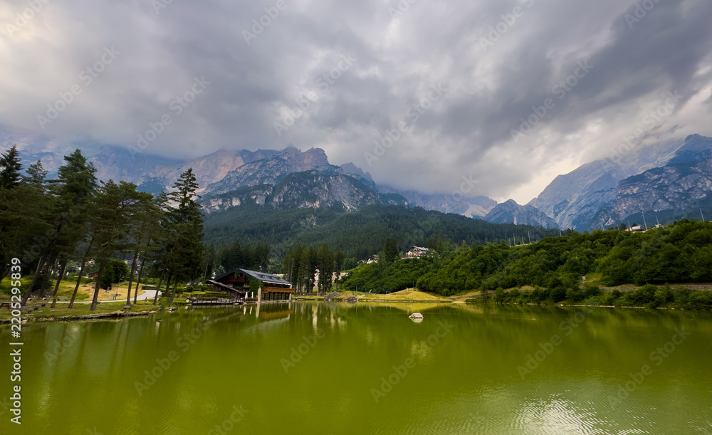 Obraz premium Idyllic summer landscape with clear mountain lake in the Alp, Lago di San Vito