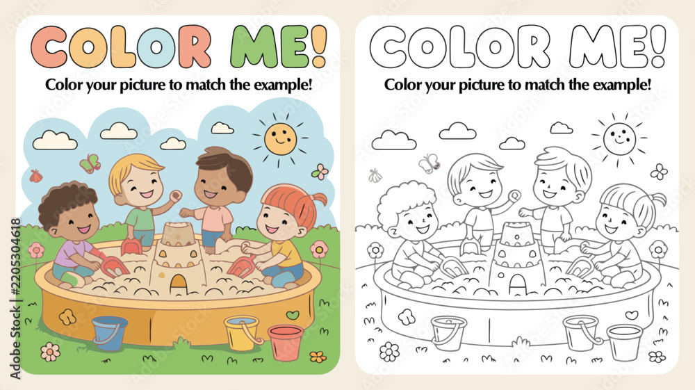 Obraz premium Kids Sandcastle Beach Coloring Activity