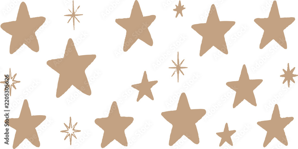 Obraz premium Scattered neutral tan stars on a clean white background during nighttime creating a whimsical and dreamy pattern