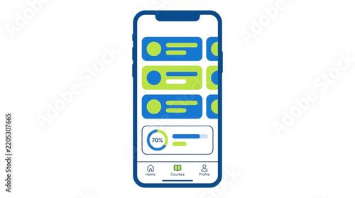 Mobile Education App Ui Design Featuring a Progress Bar and Course Listing. Modern Interface Concept for Learning and Online Courses.