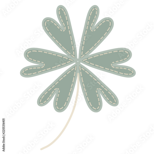 Cute Sage Green Stitched Clover Leaf Illustration