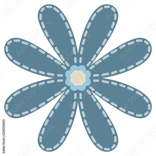 Cute Stitched Blue Flower Illustration