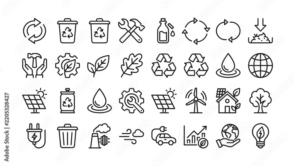 Fototapeta premium Collection of eco friendly recycling and sustainability icons on transparent background