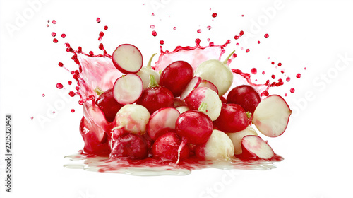 Fresh Red Radishes with Juice Splatter