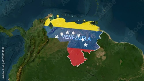 Animated Map of Venezuela in South America with Waving National Flag and Red Border Highlight - Venezuela Map Animation on South American Continent Featuring Waving Flag and Dark Red Outline