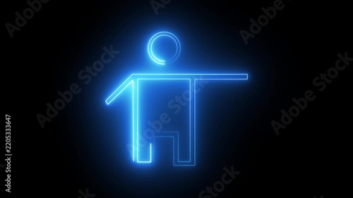 Blue neon glowing human stick figure icon animation on black background