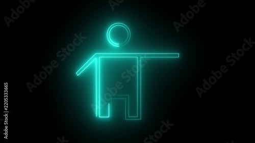 Neon blue glowing human stick figure icon animation on a black background