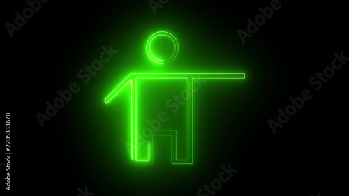 Green neon glowing human figure icon animation on a black background