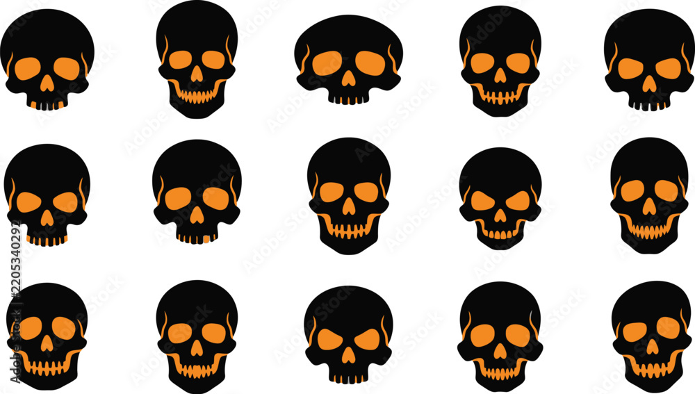 Obraz premium Collection of human skulls in varying perspectives on a white background