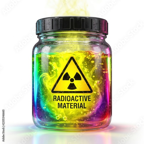 Glass jar filled with glowing neon radioactive material toxic waste glowing liquid