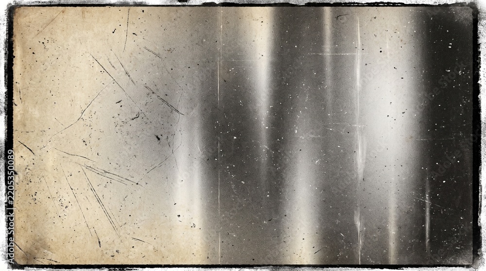 Obraz premium Old film texture with scratches, noise and light leaks. Realistic transparent overlay film texture in black-white, dust and grain. Distressed retro movie or photo negative effect of cinema nostalgia