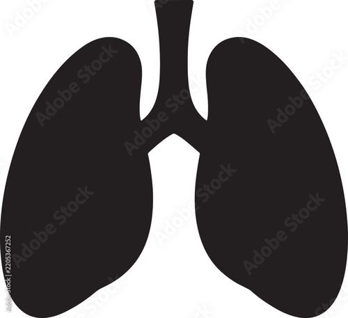 lungs, A minimalist medical illustration featuring a human lung organ rendered in a clean and bold black graphic silhouette