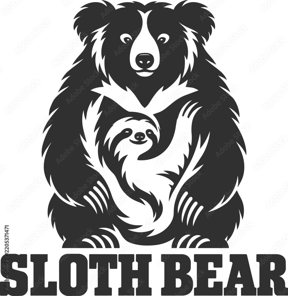 Fototapeta premium Stylized Sloth Bear Negative Space Logo Design