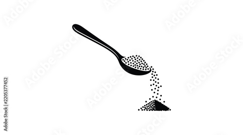 Spoon pouring granular substance black and white silhouette