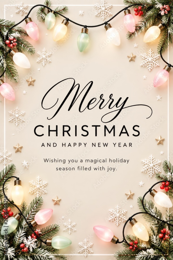 Obraz premium Festive Greeting Card With Decorations for Christmas and New Year