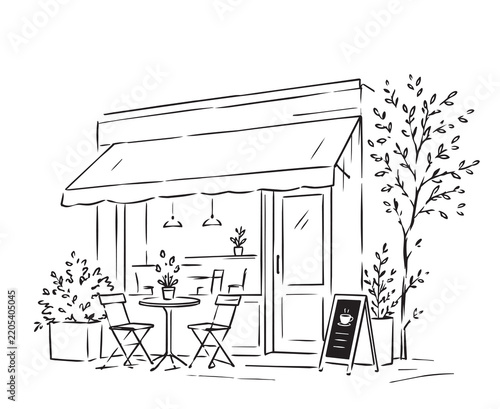 Linear interior cafe interior. Doodles sketch