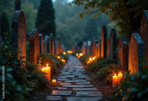 Somber Cemetery Visit Candles Graves Prayer Tranquil Reflections