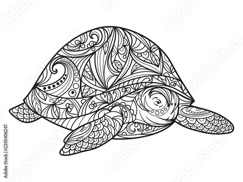 Intricate sea turtle with ornate shell design