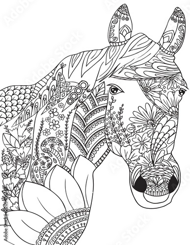 Detailed illustration of a horse with ornate egyptian-style harness