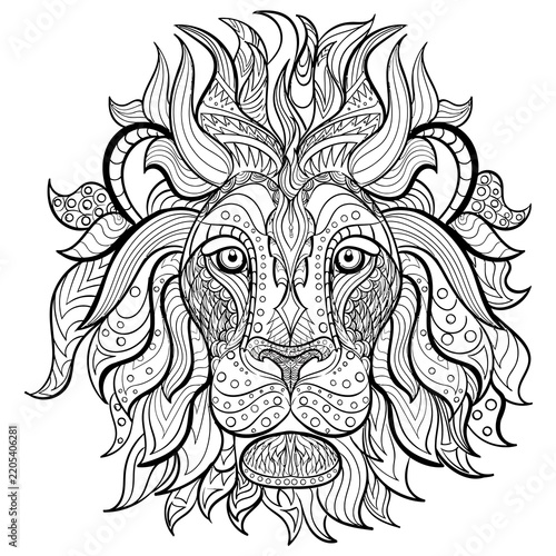 Mythical lion head with intricate mane and leaf details