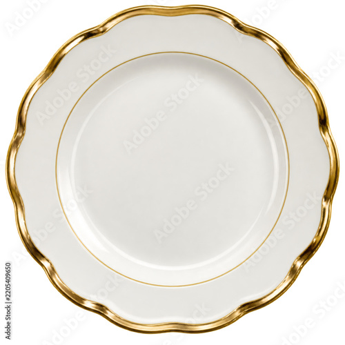 Elegant White Plate With Gold Trim on a Smooth Surface