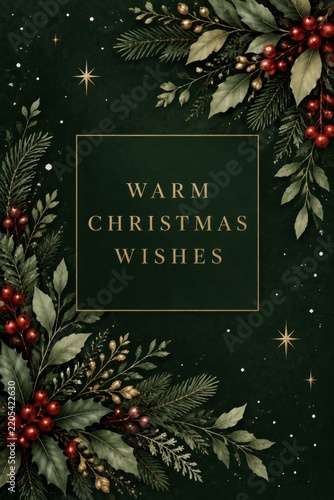 Warm Christmas Wishes With a Green Background and Festive Decorations