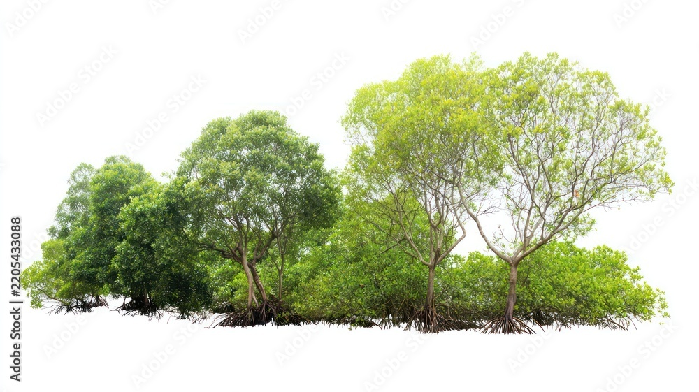 Naklejka premium Group of different trees forest vegetation background.