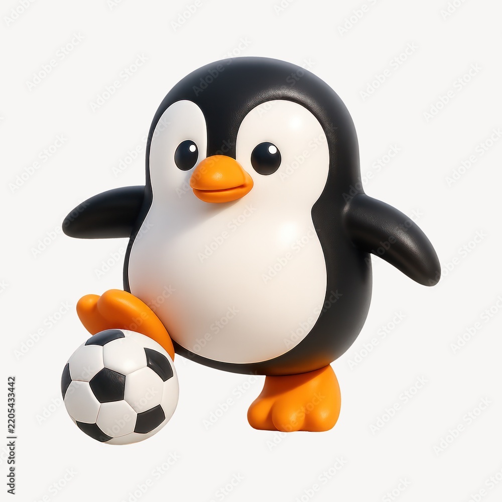 Fototapeta premium Penguin playing soccer illustration.
