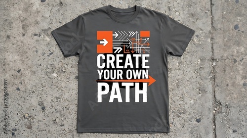 Black t-shirt with creative path design and motivational quote